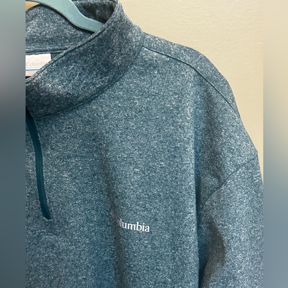 Columbia Heathered Blue Gray Fleece Like Pullover Shirt/Jacket. - Picture 2 of 7